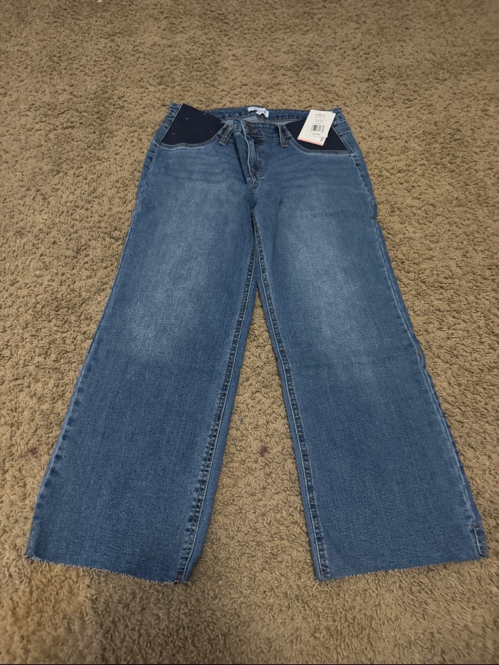 Motherhood Maternity Blue Wide-Leg Jeans with Dark Navy Waist Panel